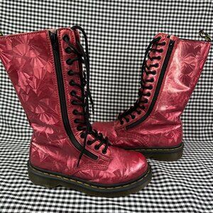 Dr Martens Vtg 14 Eye Jewel Pink Red Holographic Double Zipper Combat Boots US 5
